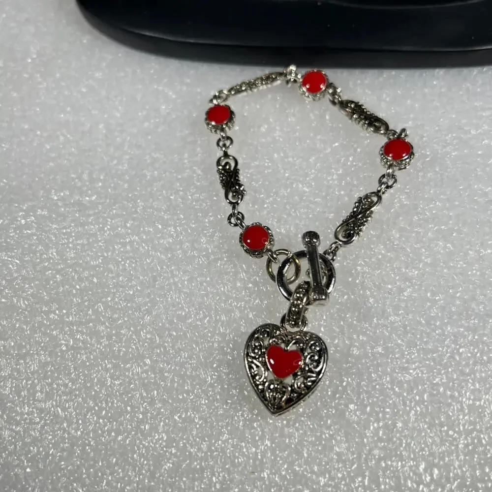 Retro Red Vintage Scroll Heart Toggle Bracelet NWOT Deadstock Costume Fashion